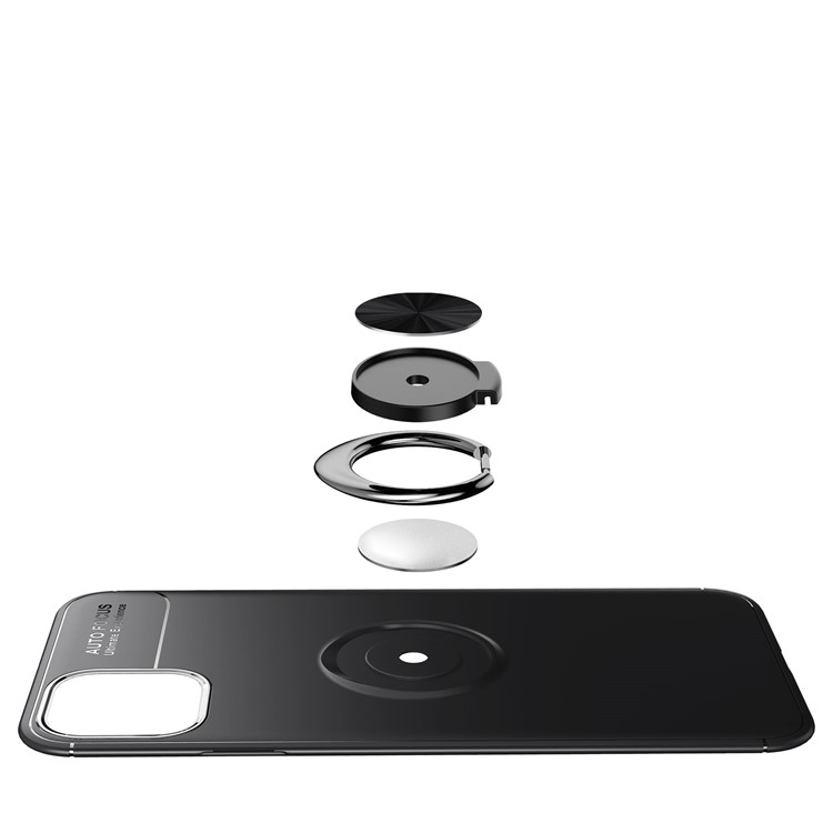 LENUO for iPhone (2019) 5.8-inch Metal Ring Bracket Built-in Magnetic Metal Sheet TPU Cover Casing - All Black-8