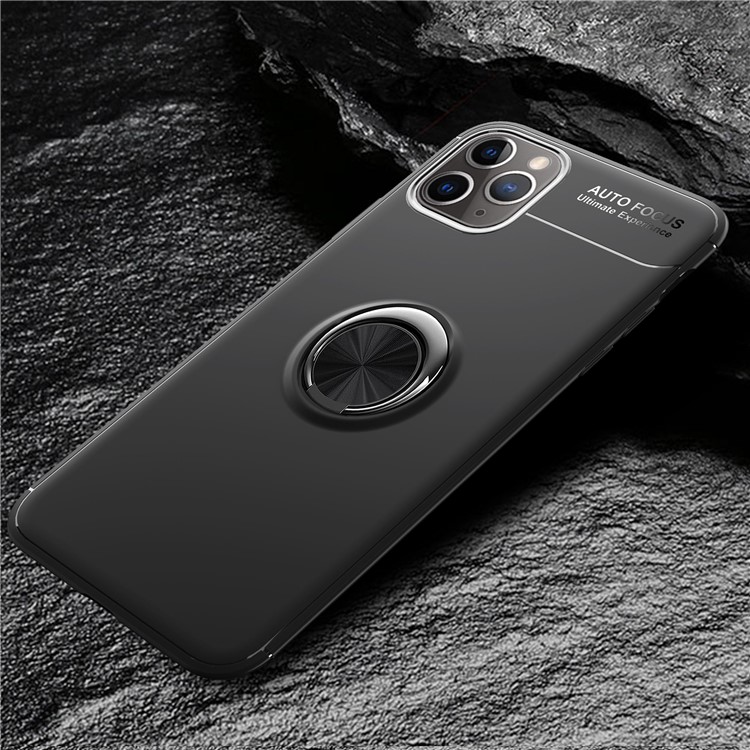 LENUO for iPhone (2019) 6.5-inch Metal Kickstand Magnetic Metal Sheet TPU Shell - All Black-3