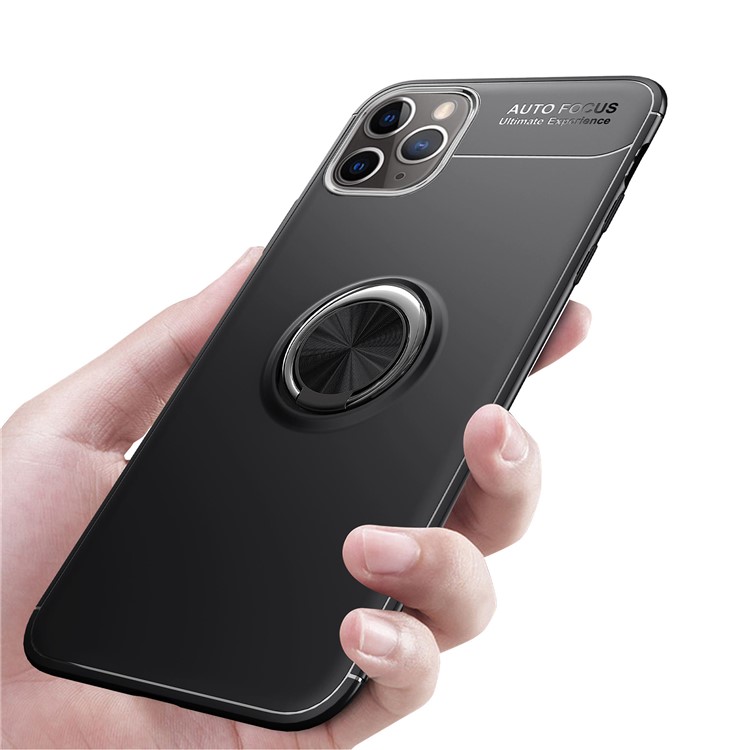 LENUO for iPhone (2019) 6.5-inch Metal Kickstand Magnetic Metal Sheet TPU Shell - All Black-6