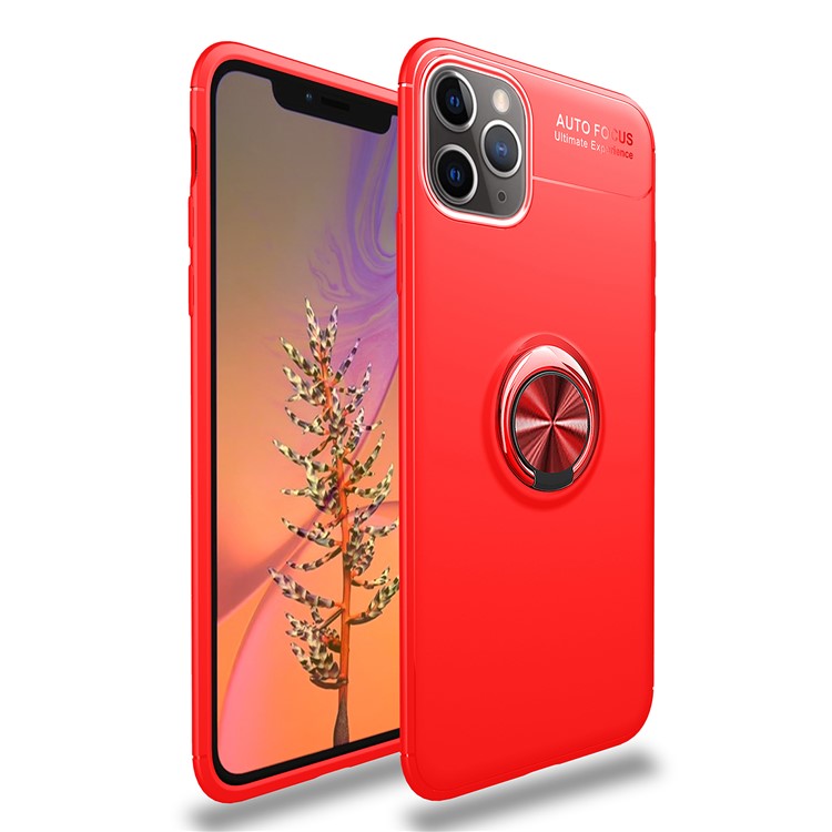 LENUO for iPhone 11 Pro Max 6.5 inch (2019) Metal Kickstand Magnetic Metal Sheet TPU Shell - Red-1