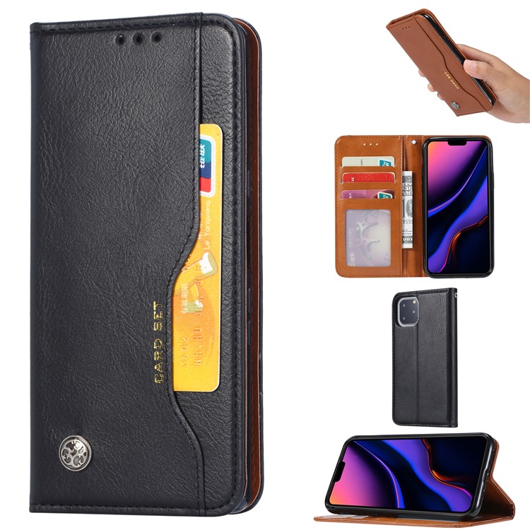 Caso De Carteira De Carrinho De Couro PU Auto-absorvido Para Iphone (2019) 5.8-inch - Preto-1