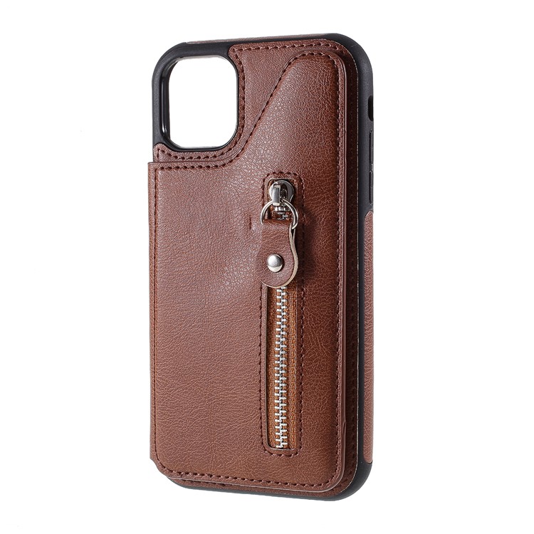 PU Leather Coated TPU Phone Cover with Zipper Pocket Card Holder for iPhone (2019) 5.8-inch - Brown-2