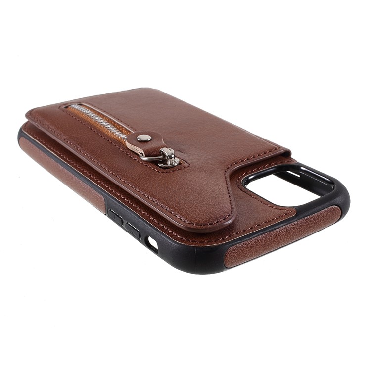 PU Leather Coated TPU Phone Cover with Zipper Pocket Card Holder for iPhone (2019) 5.8-inch - Brown-7