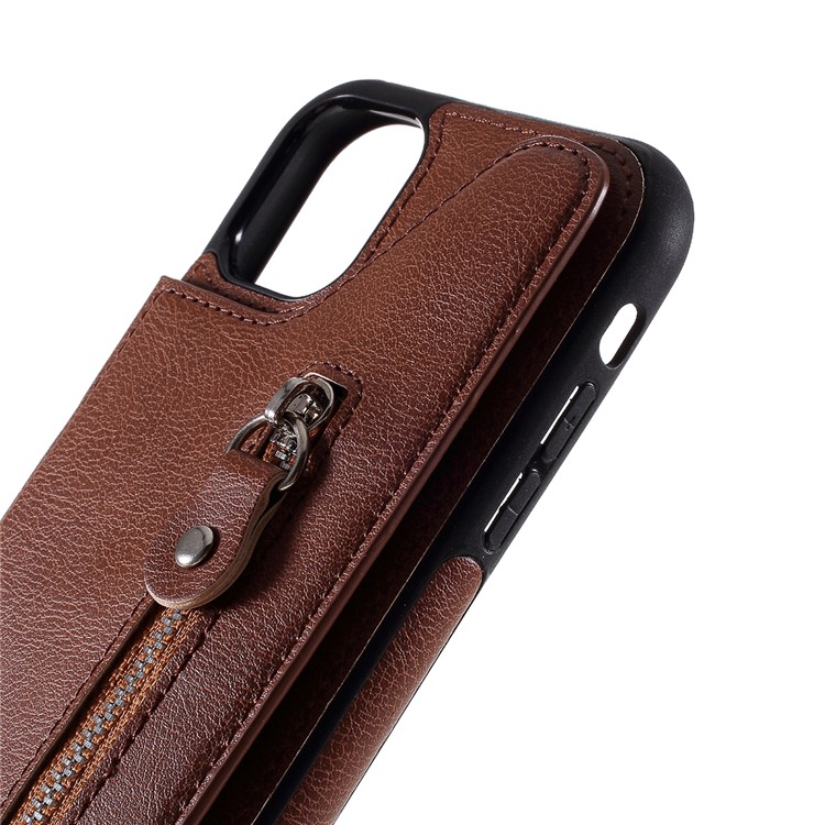 PU Leather Coated TPU Shell with Zipper Pocket for iPhone (2019) 6.5-inch - Brown-6