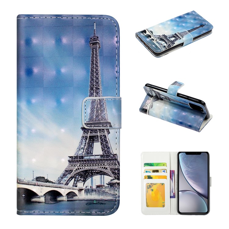 Funda De Billetera De Cuero Estampada Con Decoración De Punto De Luz Para Iphone (2019) De 5.8 Pulgadas - Torre Eiffel-1