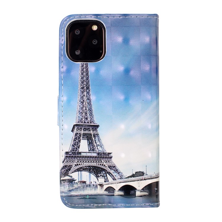 Funda De Billetera De Cuero Estampada Con Decoración De Punto De Luz Para Iphone (2019) De 5.8 Pulgadas - Torre Eiffel-3