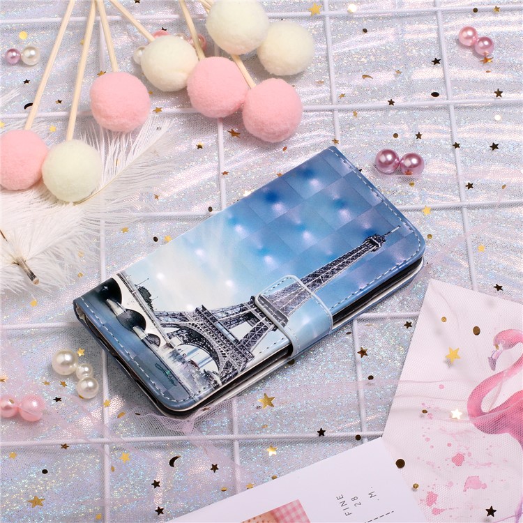 Funda De Billetera De Cuero Estampada Con Decoración De Punto De Luz Para Iphone (2019) De 5.8 Pulgadas - Torre Eiffel-7