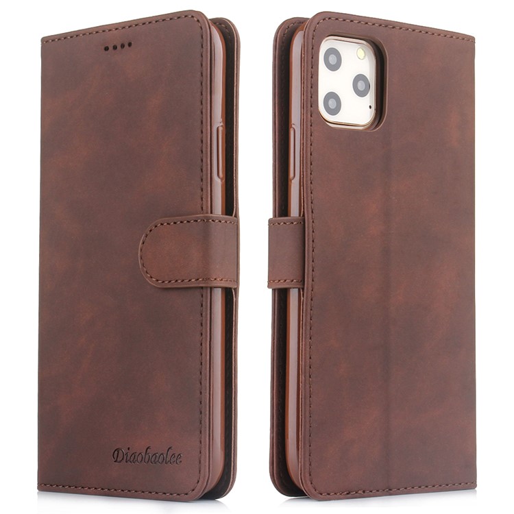 DIAOBAOLEE Leather Wallet Stand Phone Casing for iPhone 11 6.1 inch (2019) - Coffee