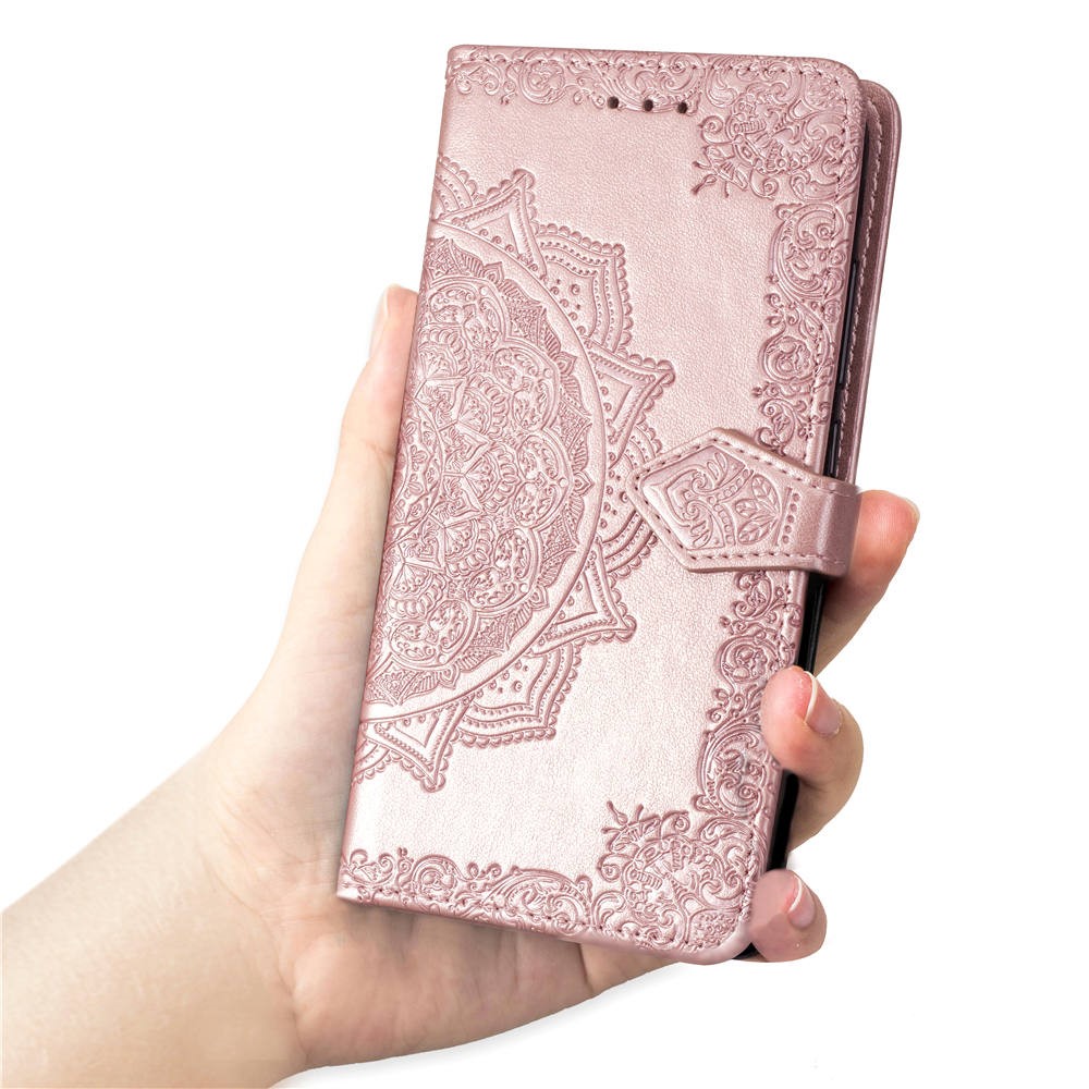 Embossed Mandala Flower Leather Wallet Case for iPhone 7/8 - Rose Gold-10