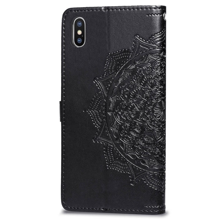 Caixa de Carteira de Couro de Flor de Mandala em Relevo Para Iphone XS/X 5,8 Polegadas - Preto-3