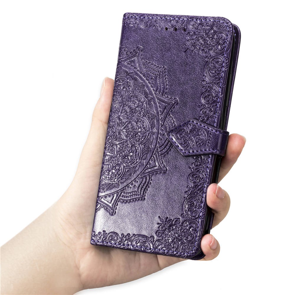 Embossed Mandala Flower Leather Wallet Case for iPhone 8 Plus / 7 Plus - Purple-10