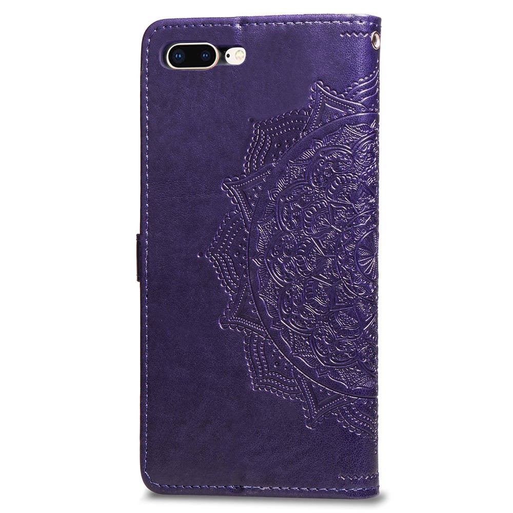 Embossed Mandala Flower Leather Wallet Case for iPhone 8 Plus / 7 Plus - Purple-5