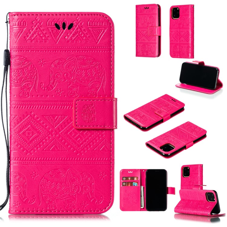 Imprint Elephant Leather Phone Shell for iPhone (2019) 5.8 inch - Rose-1