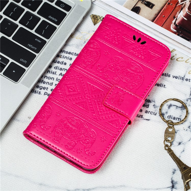 Imprint Elephant Leather Phone Shell for iPhone (2019) 5.8 inch - Rose-11