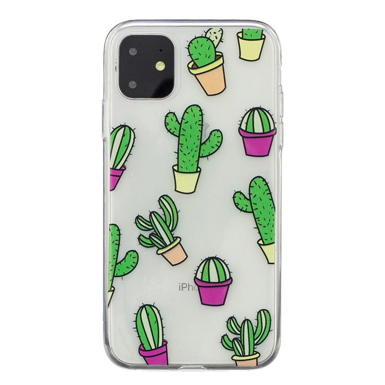 Pattern Printing Clear Soft TPU Phone Cover for iPhone (2019) 5.8-inch - Cactus-2