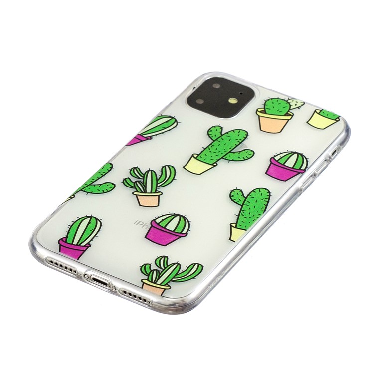 Pattern Printing Clear Soft TPU Phone Cover for iPhone (2019) 5.8-inch - Cactus-4