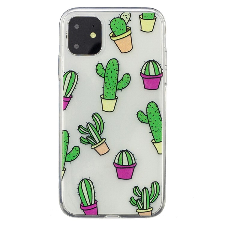 Pattern Printing Clear Soft TPU Back Shell for iPhone (2019) 6.1-inch - Cactus-2