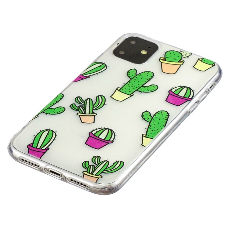 Pattern Printing Clear Soft TPU Back Shell for iPhone (2019) 6.1-inch - Cactus-4