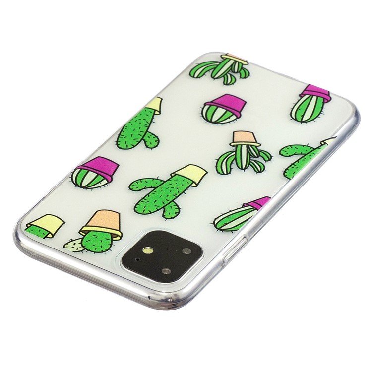 Pattern Printing Clear Soft TPU Back Shell for iPhone (2019) 6.1-inch - Cactus-5