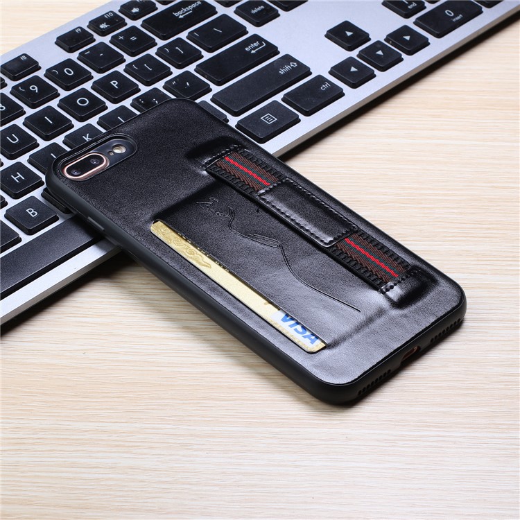 Tarjetero De Cuero PU + Funda De Teléfono TPU Con Correa Para Iphone 7 Plus / 8 Plus - Negro-2