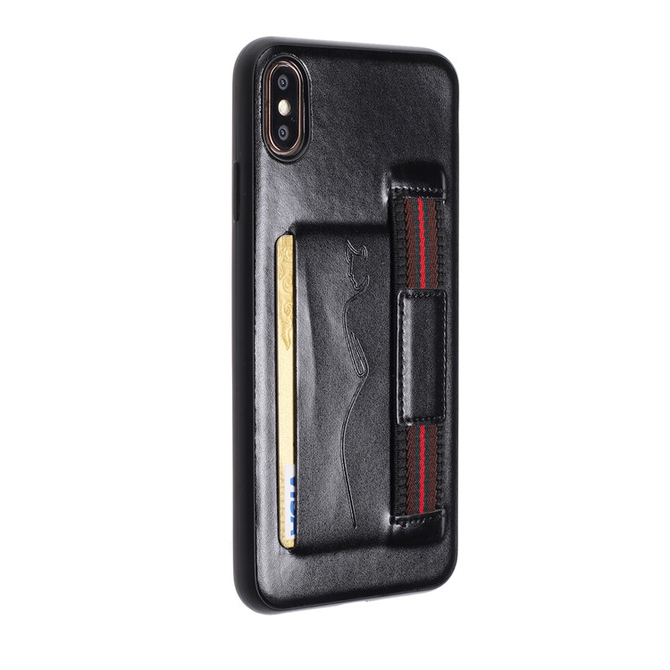 Card Holder PU Leather Phone Case with Strap for Apple iPhone X/XS - Black-3