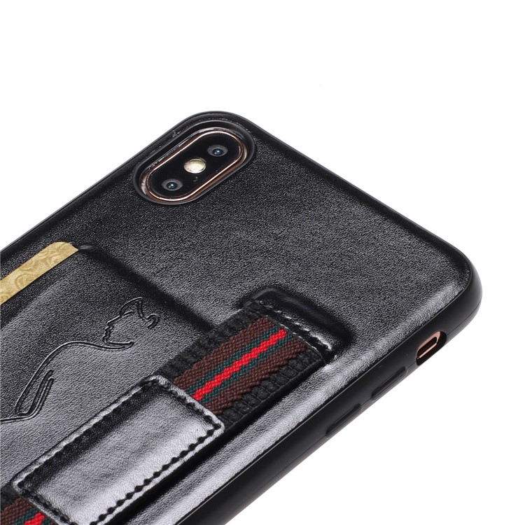 Card Holder PU Leather Phone Case with Strap for Apple iPhone X/XS - Black-4