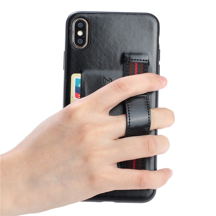 Card Holder PU Leather Phone Case with Strap for Apple iPhone X/XS - Black-7