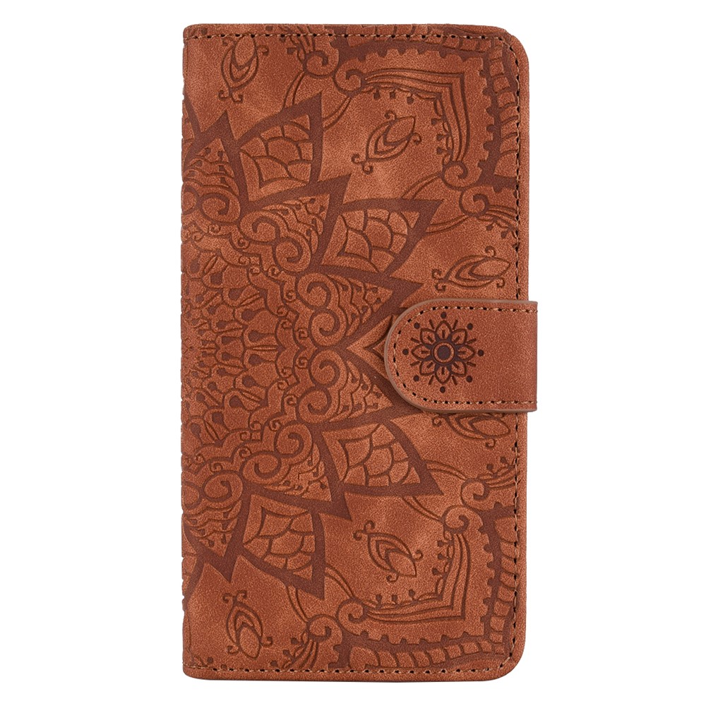 Imprint Mandala Flower Stand Wallet Leather Case Shell Cover for iPhone (2019) 6.1-inch - Brown-4