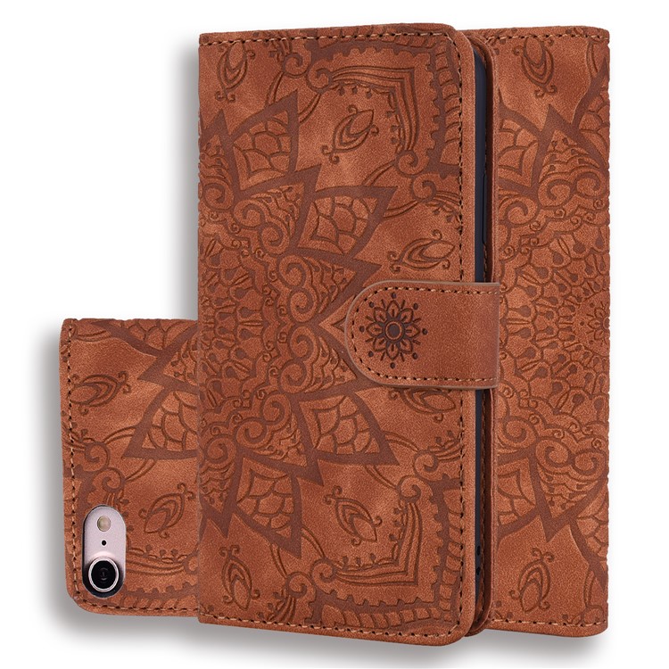 Imprint Flower Magnetic Leather Wallet Phone Case with Stand for iPhone 7/8 4.7 inch - Brown-1