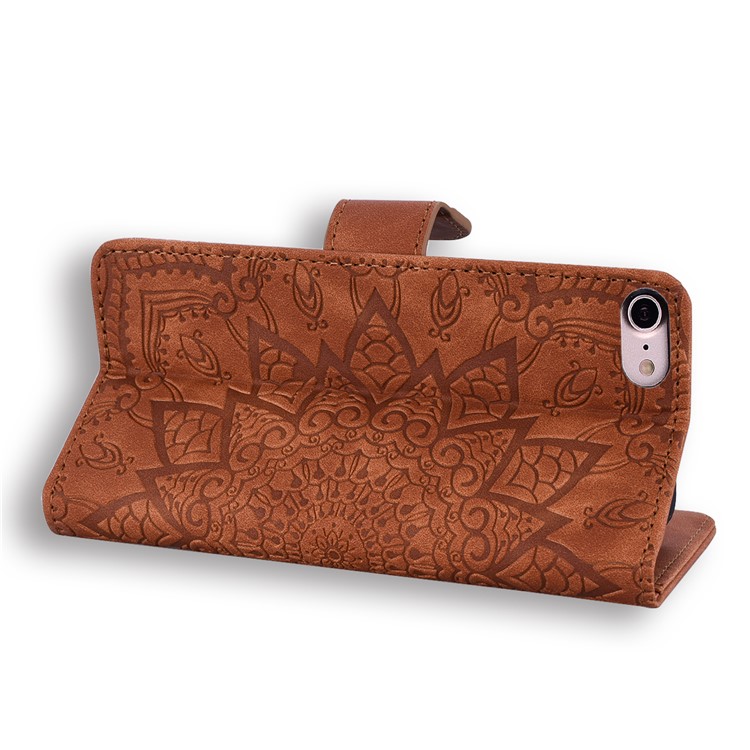 Imprint Flower Magnetic Leather Wallet Phone Case with Stand for iPhone 7/8 4.7 inch - Brown-9