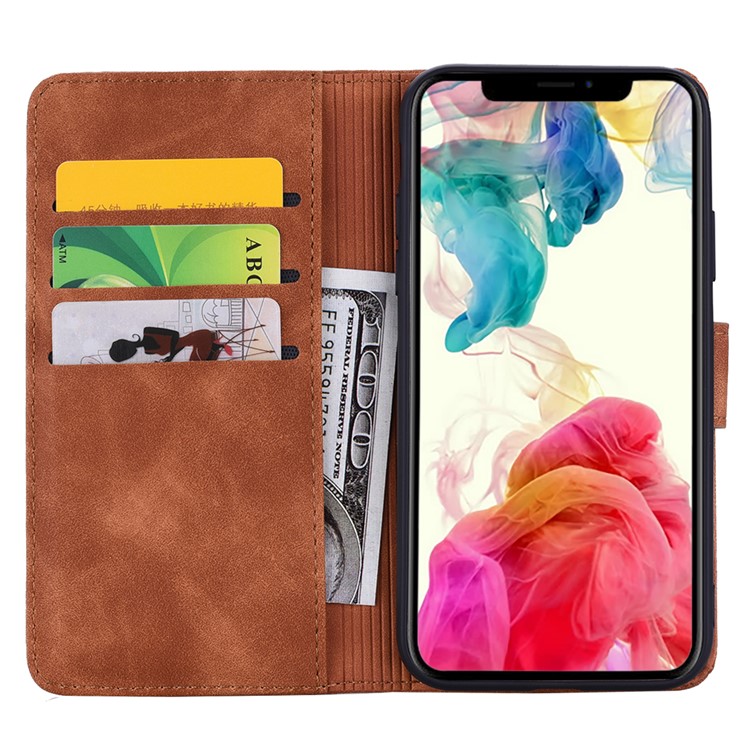 Imprint Flower Leather Wallet Stand Case for iPhone XR 6.1 inch - Brown-12