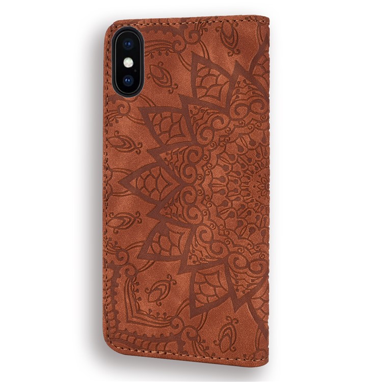 Imprint Flower Leather Wallet Case for iPhone XS Max 6.5 inch - Brown-3