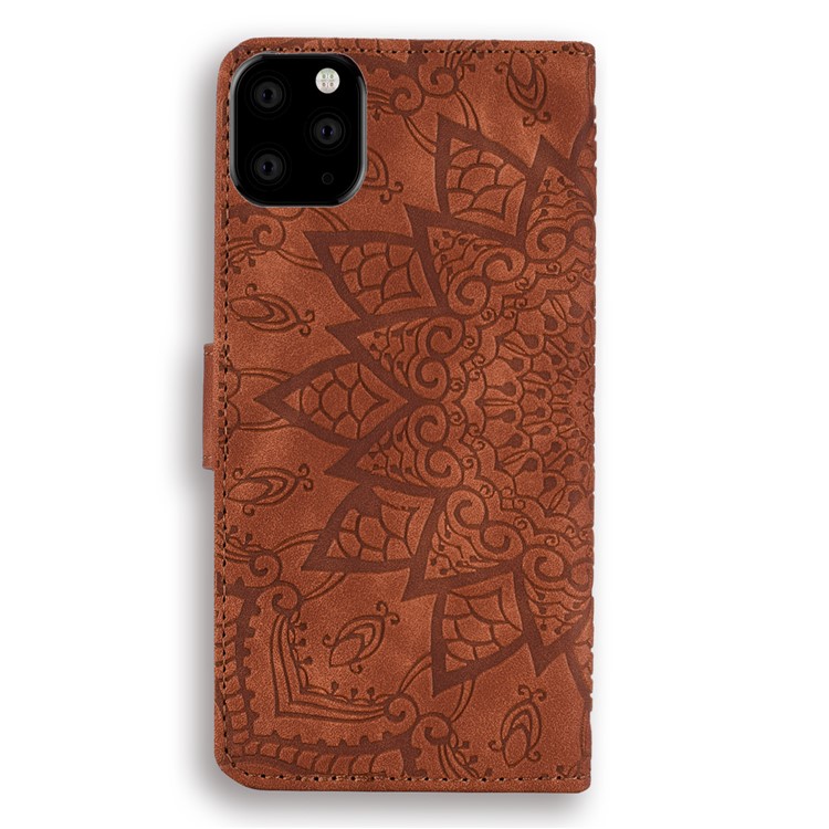 Imprint Mandala Flower Stand Wallet Leather Case Shell Cover for iPhone (2019) 6.5-inch - Brown-5