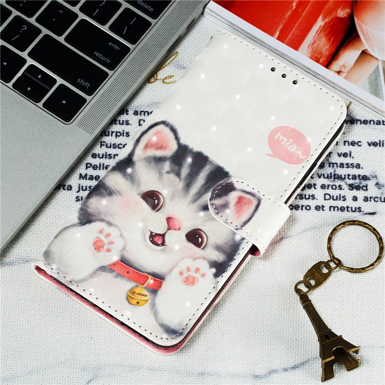 For iPhone (2019) 5.8-inch 3D Printing Leather Wallet Casing Shell - Adorable Cat-13