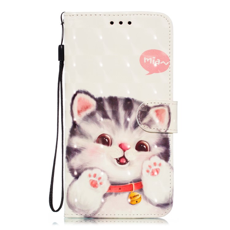 For iPhone (2019) 5.8-inch 3D Printing Leather Wallet Casing Shell - Adorable Cat-2