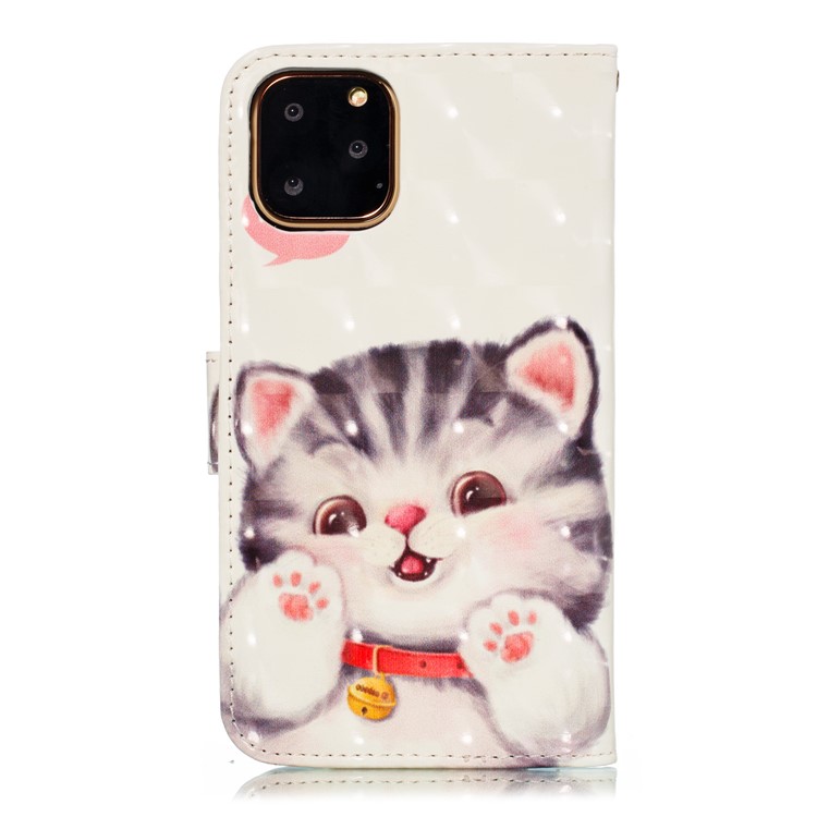 For iPhone (2019) 5.8-inch 3D Printing Leather Wallet Casing Shell - Adorable Cat-3