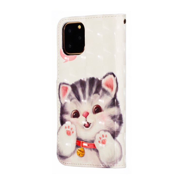 For iPhone (2019) 5.8-inch 3D Printing Leather Wallet Casing Shell - Adorable Cat-5