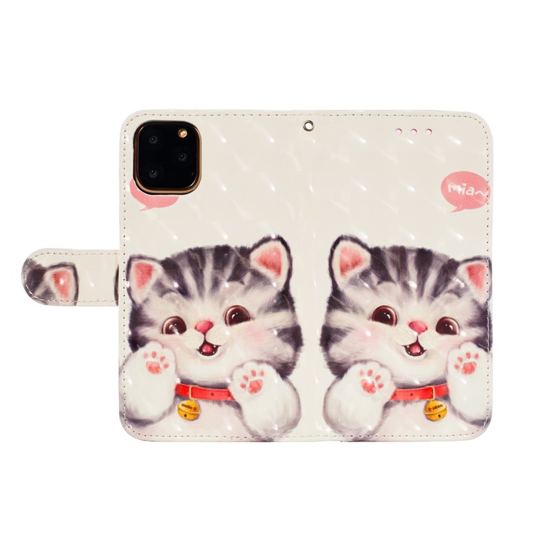 For iPhone (2019) 5.8-inch 3D Printing Leather Wallet Casing Shell - Adorable Cat-6