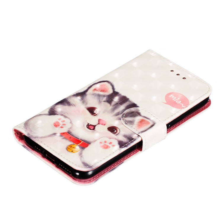 For iPhone (2019) 5.8-inch 3D Printing Leather Wallet Casing Shell - Adorable Cat-8