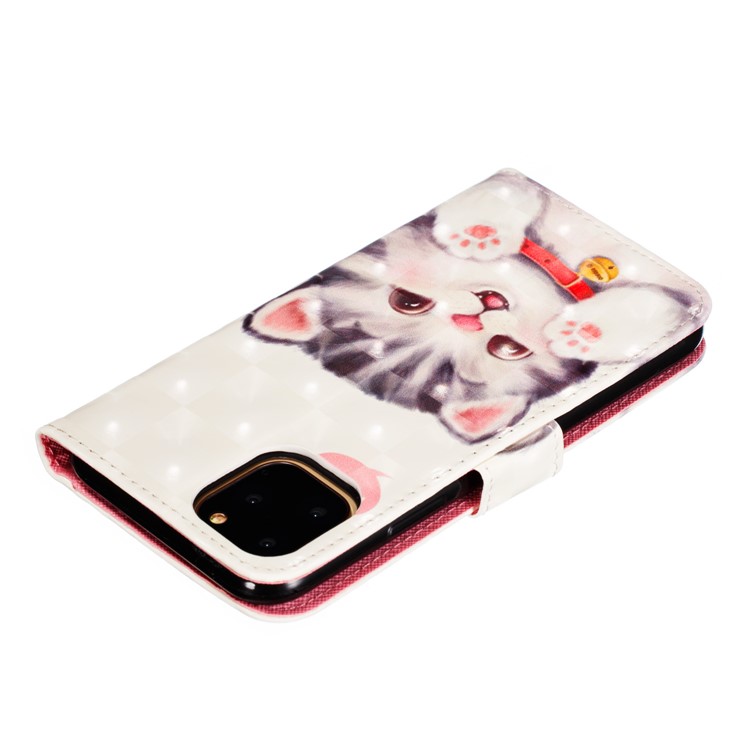 For iPhone (2019) 5.8-inch 3D Printing Leather Wallet Casing Shell - Adorable Cat-9