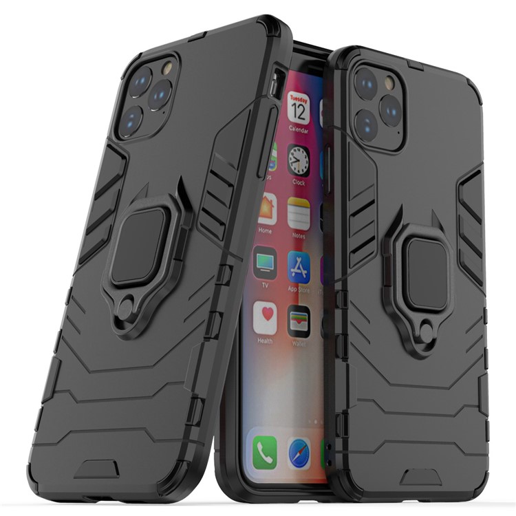 Phone Case for iPhone (2019) 6.5-inch Finger Ring Kickstand PC + TPU Hybrid Shell - Black-1