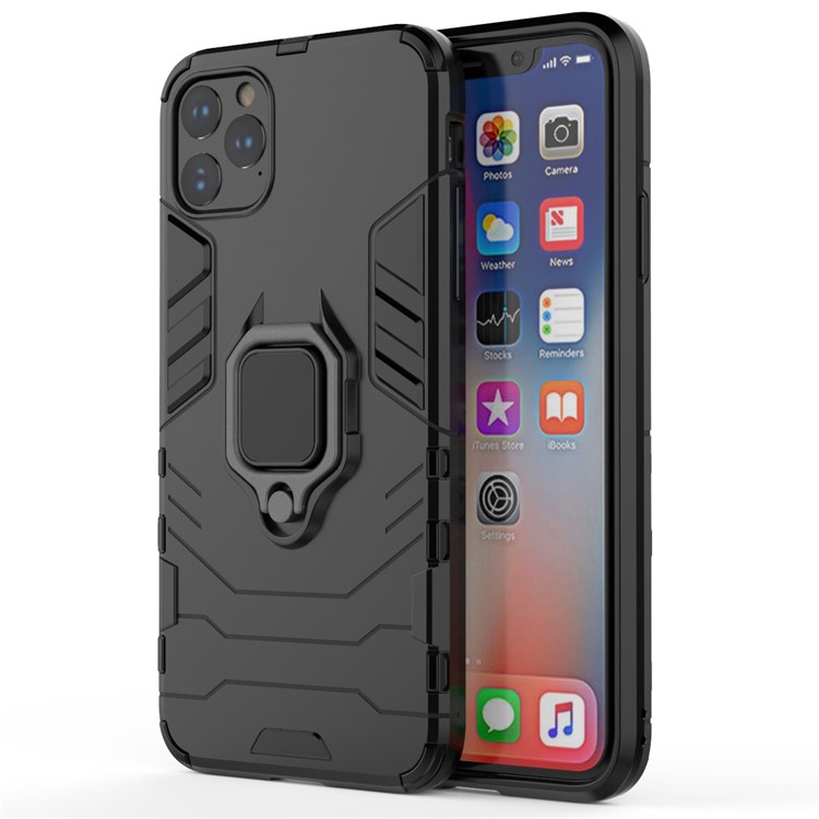 Phone Case for iPhone (2019) 6.5-inch Finger Ring Kickstand PC + TPU Hybrid Shell - Black-2