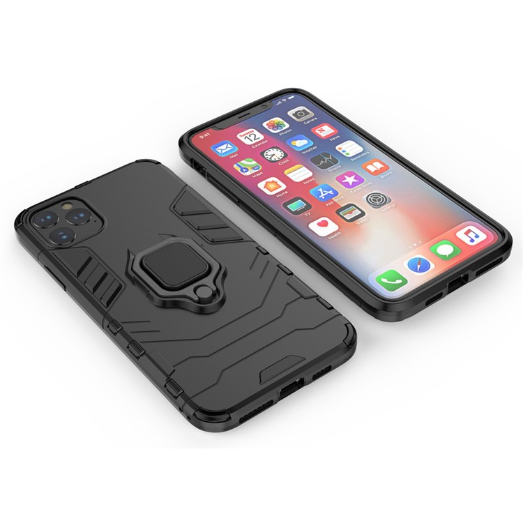 Phone Case for iPhone (2019) 6.5-inch Finger Ring Kickstand PC + TPU Hybrid Shell - Black-3