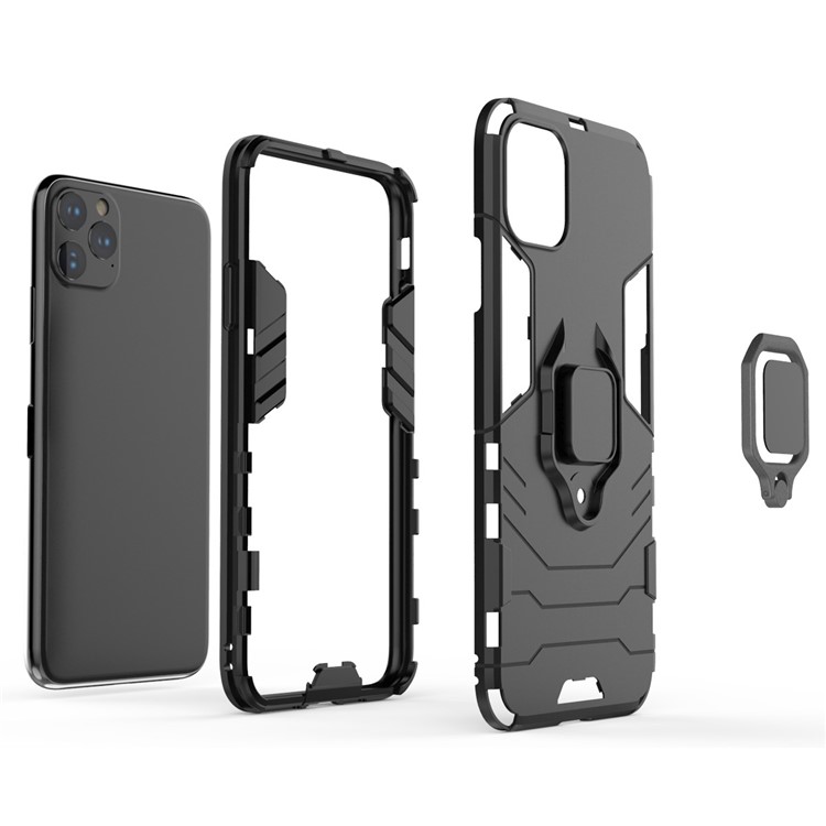 Phone Case for iPhone (2019) 6.5-inch Finger Ring Kickstand PC + TPU Hybrid Shell - Black-4