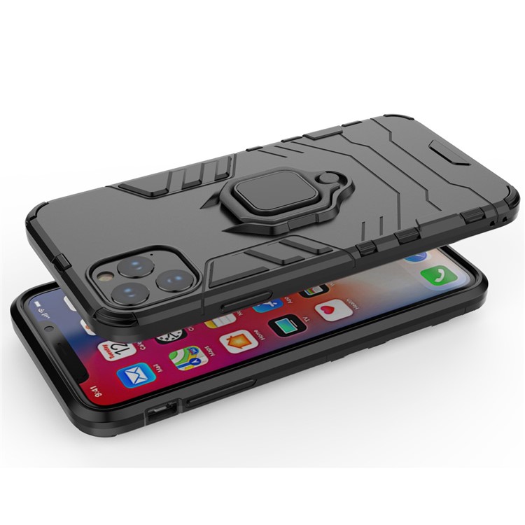 Phone Case for iPhone (2019) 6.5-inch Finger Ring Kickstand PC + TPU Hybrid Shell - Black-5