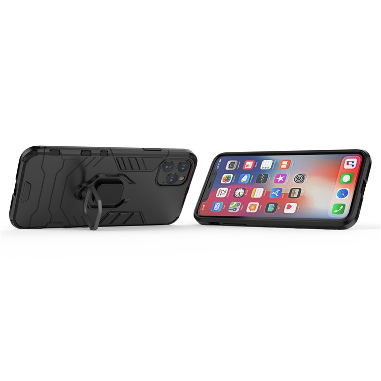 Phone Case for iPhone (2019) 6.5-inch Finger Ring Kickstand PC + TPU Hybrid Shell - Black-8