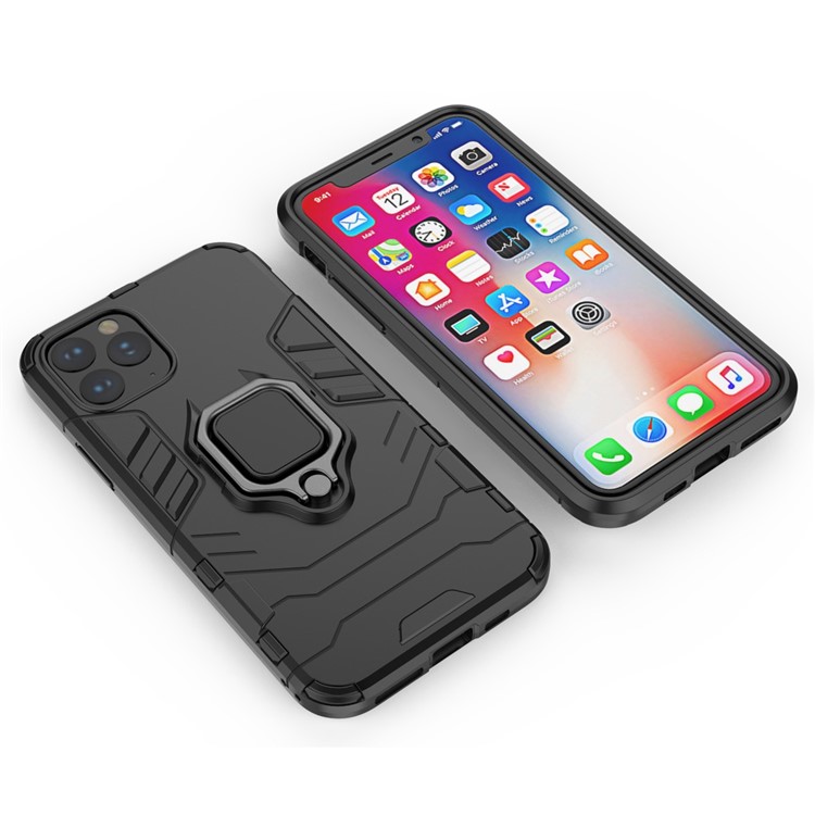 Phone Cover for iPhone (2019) 5.8-inch Finger Ring Kickstand PC + TPU Hybrid Case - Black-3