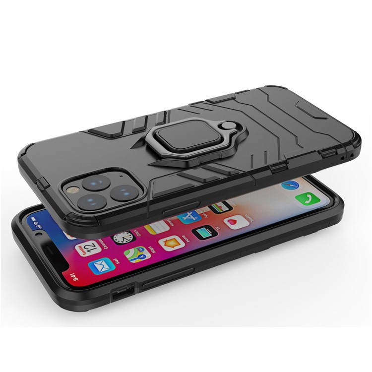 Phone Cover for iPhone (2019) 5.8-inch Finger Ring Kickstand PC + TPU Hybrid Case - Black-5