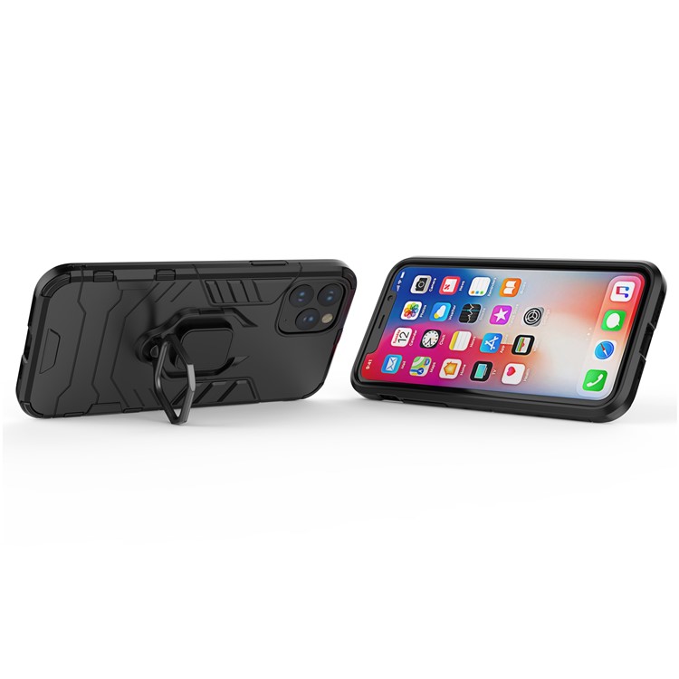 Phone Cover for iPhone (2019) 5.8-inch Finger Ring Kickstand PC + TPU Hybrid Case - Black-8