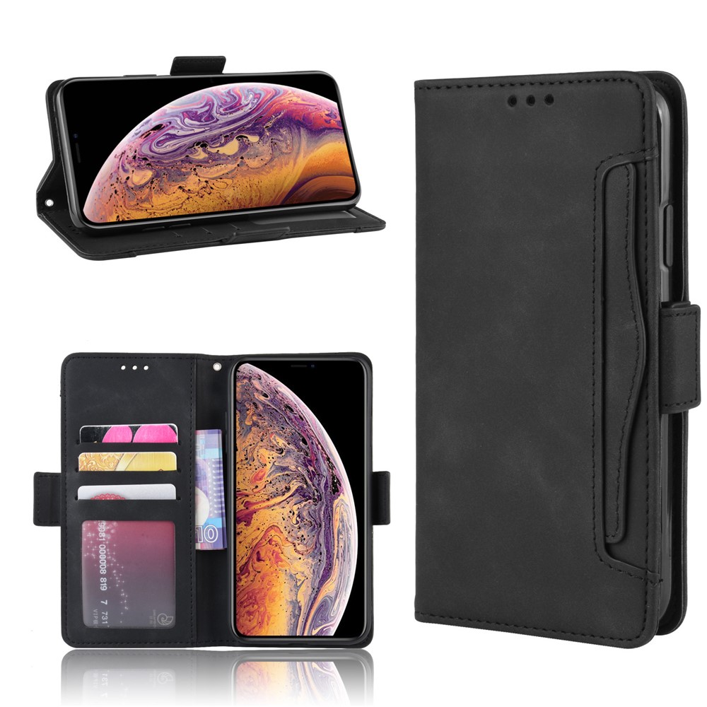 Leather Wallet Stand Phone Cover Case with Multiple Card Slots for iPhone XS Max 6.5 inch - Black